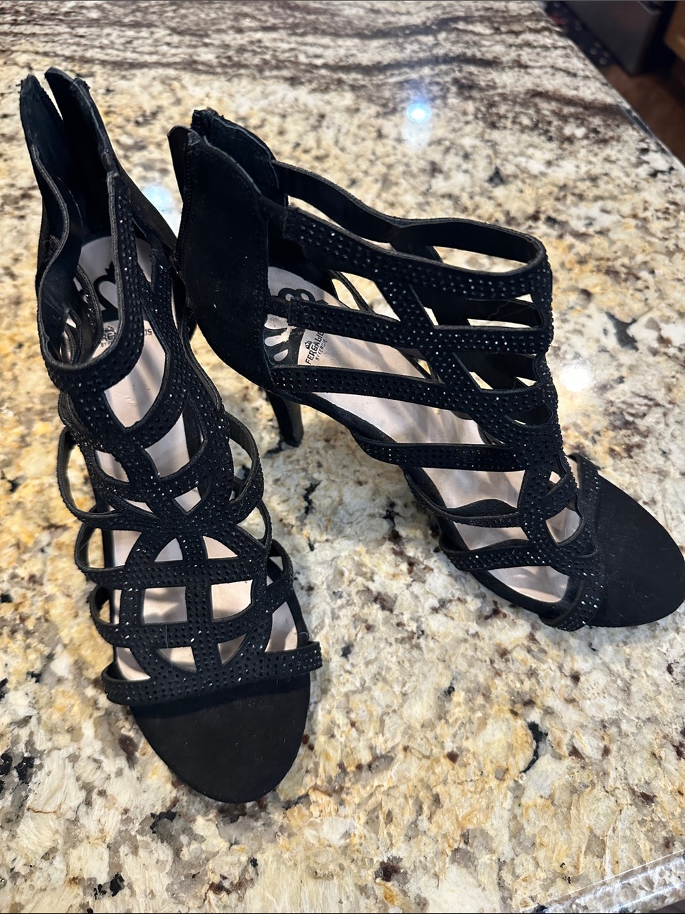 Fergalicious Black Cutout Strappy High Heel Sandals